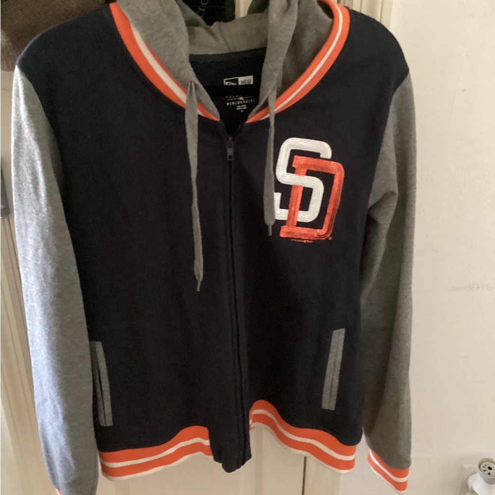 San Diego Padres New Era Full Zip Hoodie Jacket Navy Gray Orange MLB